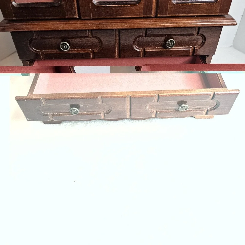 Vintage Wood 2 Door Jewelry Box Armoire Style Cabinet w Mirror Organizer Drawers